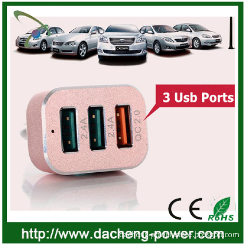 CE ROHS FCC approved qc 2.0 car charger with 3 ports